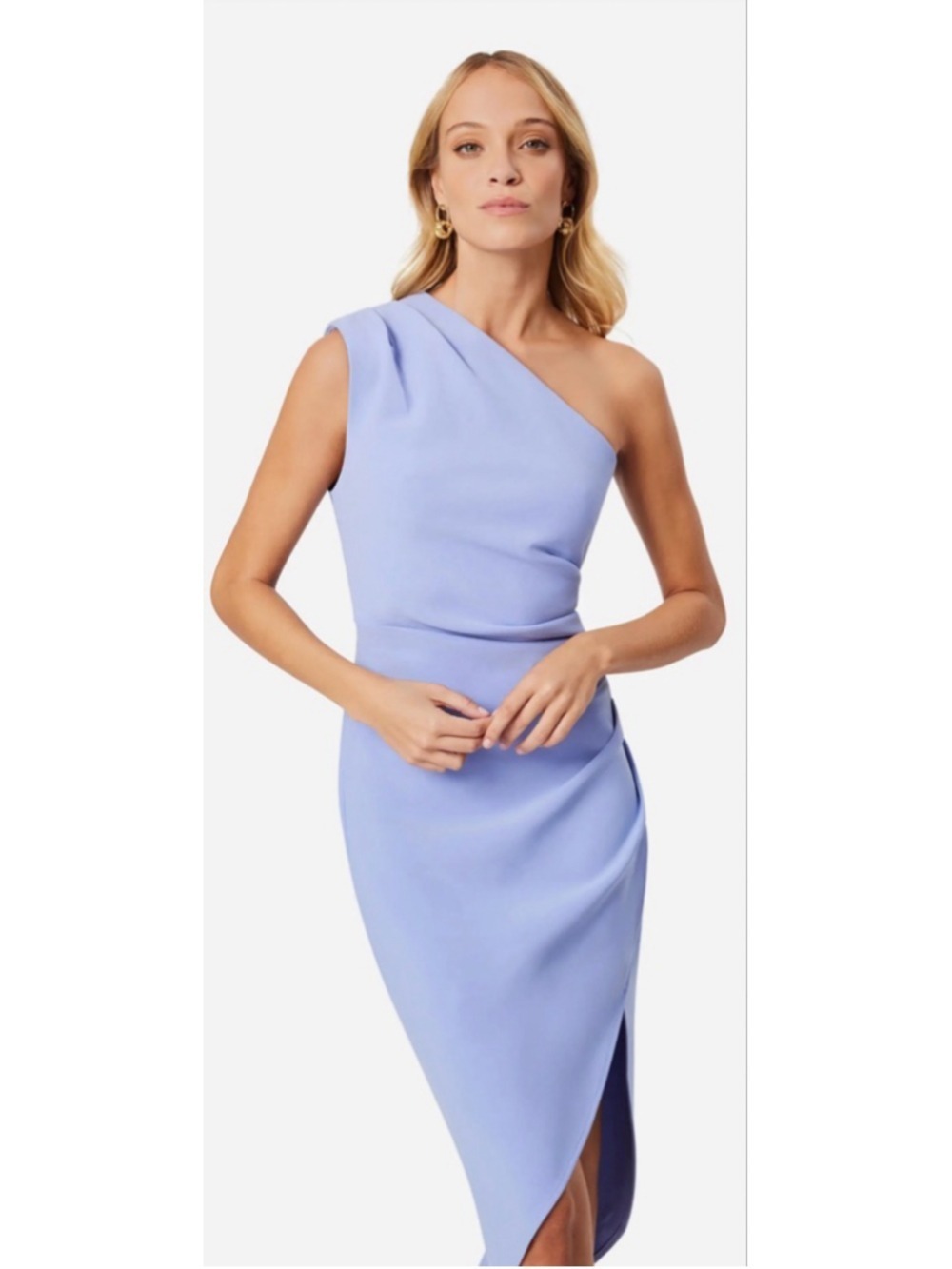 NWT Elliatt One Shoulder Asymmetric Crepe Cocktail Dress Periwinkle M - Picture 4 of 7